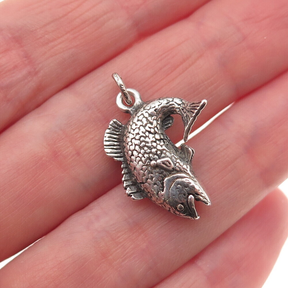 925 Sterling Silver Vintage Koi Fish Oxidized 3D Mini Charm Pendant